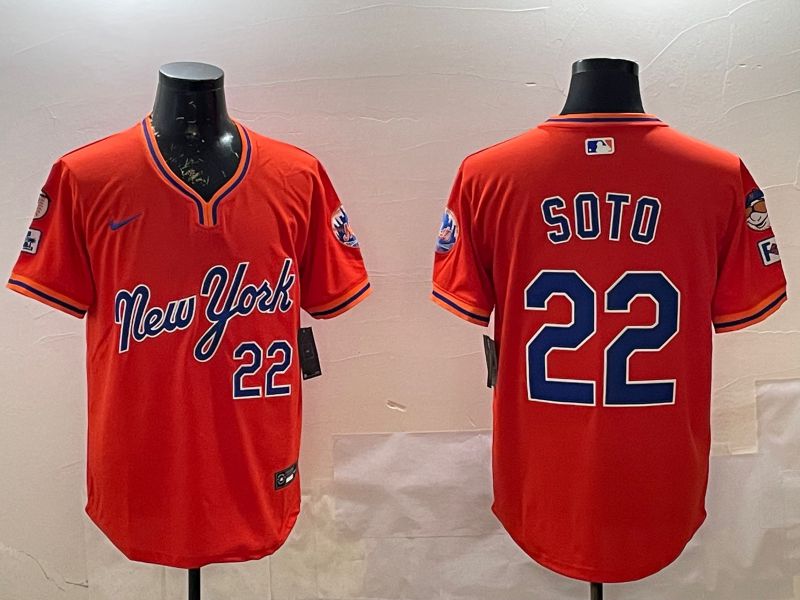 Men New York Mets #22 Soto Orange Throwback Game Nike 2025 MLB Jersey style 2